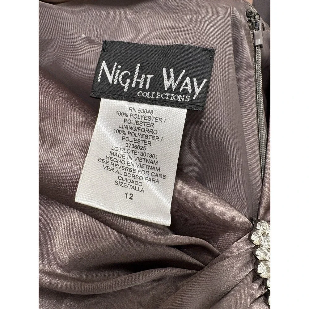 Night Way Womens Satin Maxi Gown Dress NWT Charcoal Grey V-Neck Size 12